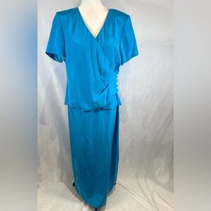 Vintage Spenser Jeremy 100% silk beautiful blue faux wrap jacket maxi dress 12